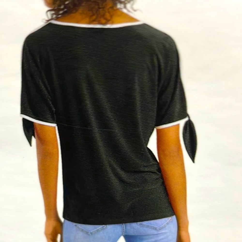 Black and White Relaxed Cut Out Short Sleeve Tee - Picture 2 of 6